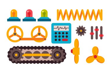 Makine parçaları farklı mekanizma vektör çizim.