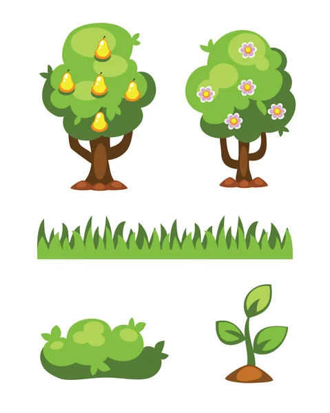Cartoon trädgård gröna träd vektorillustration. — Stock vektor