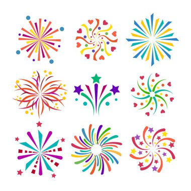 İllüstrasyon kutlama tatil olay gece yeni yıl yangın festival patlama ışık şenlikli parti eğlence izole havai fişek vektör simge parlak doğum günü