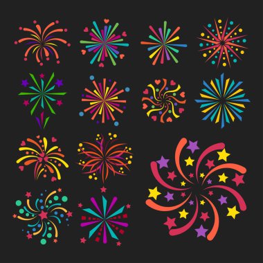 İllüstrasyon kutlama tatil olay gece yeni yıl yangın festival patlama ışık şenlikli parti eğlence izole havai fişek vektör simge parlak doğum günü