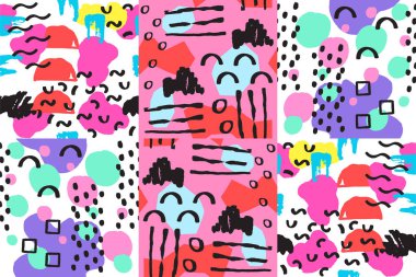 Evrensel memphis Dikişsiz desen sonsuz soyut stil ve yüzey dokuları renkli geometrik süsleme arka plan vektör çizim doldurur.