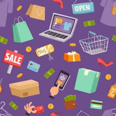Süpermarket bakkal alışveriş karikatür vektör desen.