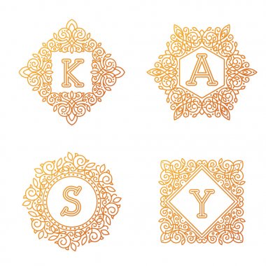 Monogram bage logo vektör çizim metin mektup doğa yaprak rozet amblemi satırı ayarlamak koleksiyonu işareti süsleme öğesi vintage çerçeve zarif süsleme
