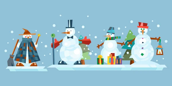 Zimní dovolenou sněhulák veselé povahy chladné období sněhu a kostým vánoční oslavě pozdrav prosince radost ledu ikonu vektorové ilustrace. — Stockový vektor