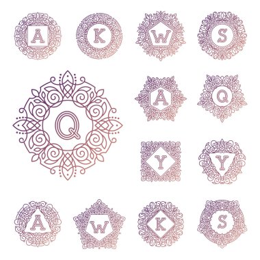 Monogram bage logo vektör çizim metin mektup doğa yaprak rozet amblemi satırı ayarlamak koleksiyonu işareti süsleme öğesi vintage çerçeve zarif süsleme
