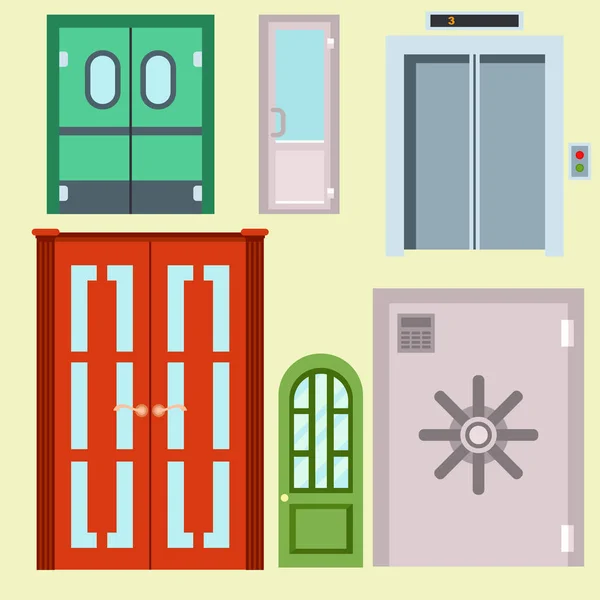 Puertas aisladas vector ilustración entrada puerta casa interior salida diseño arquitectura entrada conjunto entrar objeto frente mango de madera cerrar — Vector de stock