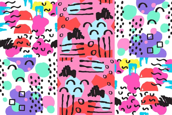 Universal memphis seamless pattern endless abstract fills style and surface textures colorful geometric ornament background vector illustration.