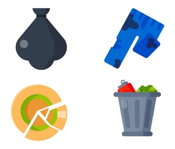 Οικιακών αποβλήτων απορριμμάτων εικονίδια διανυσματικά εικονογράφηση σκουπίδια ανακύκλωση οικολογία περιβάλλον έννοια ανακυκλώστε απομονωμένοι σύμβολο πλαστικό χαρτί μπορεί να Μπιν eco — Διανυσματικό Αρχείο
