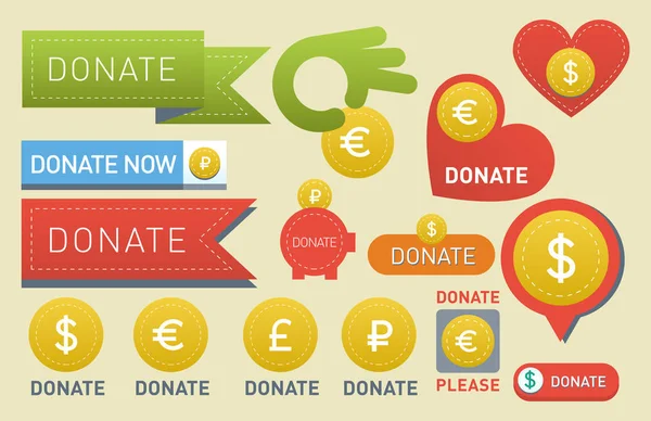 Doar botões conjunto vetorial ilustração ajudar ícone doação dom caridade isolado apoio projeto sinal contribuir contribuição dar dinheiro dando símbolo — Vetor de Stock