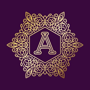 Monogram A bage logo vektör çizim metin mektup doğa yaprak rozet amblemi line ayarlamak koleksiyonu işareti süsleme öğesi vintage çerçeve zarif süsleme