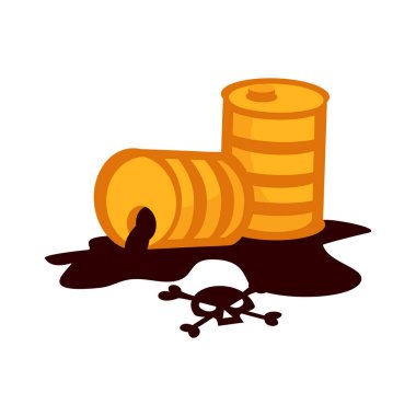 Petrol drum konteyner sıvı varil depolama satır çelik namlu kapasite tank ve çizgi film içecek kutusu vektör çizim açılan doğal üretim istasyonu.