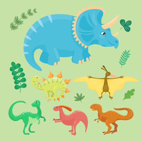 Cartoon Dinosaurier Vektor Illustration isoliert Monster Tier Dino prähistorischen Charakter Reptil Raubtier Jura Fantasie Drachenblatt — Stockvektor