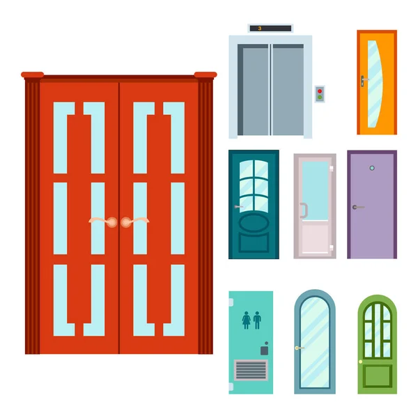 Двери изолированные векторные иллюстрации вход дверной проем дома интерьера выхода архитектурный вход набор введите объект передней деревянной ручкой близко — стоковый вектор