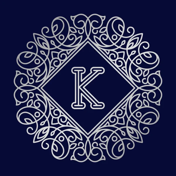 Monogram K bage logo vector illustration text letter nature leaf badge emblem line set collection sign ornament element vintage frame elegant ornament — Stock Vector