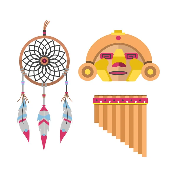 Selvaggio ovest americano indiano progettato elemento tradizionale concetto di arte e nativo tribale etnica piuma cultura ornamento per il vettore illustrazione di design . — Vettoriale Stock