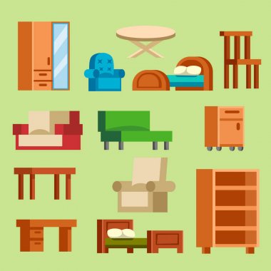 Dolap basit öğe kapalı ana set Oda dolap office ev koltuk kanepe dolap yaşayan illüstrasyon izole iç mobilya simgeler vektör