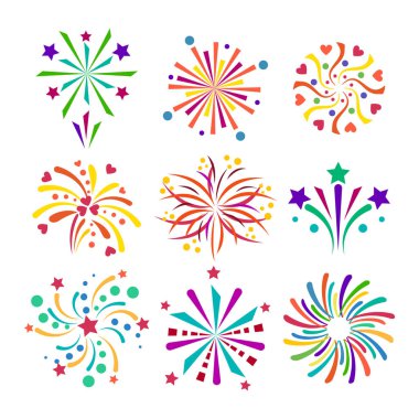 İllüstrasyon kutlama tatil olay gece yeni yıl yangın festival patlama ışık şenlikli parti eğlence izole havai fişek vektör simge parlak doğum günü