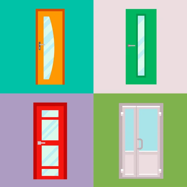Πόρτες απομονωμένες διανυσματικά εικονογράφηση Είσοδος πόρτα σπίτι σπίτι εσωτερικό έξοδο σχεδιασμός αρχιτεκτονική εισόδου σετ εισάγετε αντικείμενο μπροστινή λαβή ξύλινη κοντά — Διανυσματικό Αρχείο