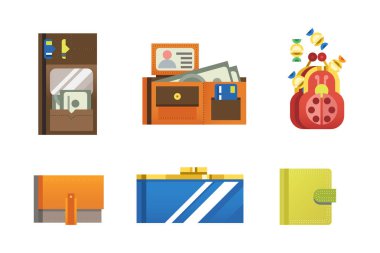 Düz para cüzdanı simgesini kontrol listesi satınalma nakit iş para Finans ödeme ve çanta Yatırım Bankası ticaret Doları ekonomi vektör çizim yapma.