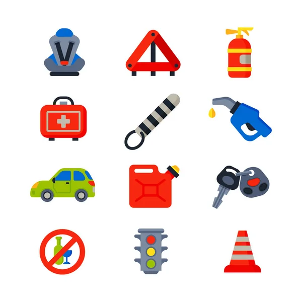 Auto transporte motorista iconos símbolos cambiar vehículo mecánico y equipos símbolos servicio coche conductor herramientas alto detallado vector ilustración conjunto . — Vector de stock