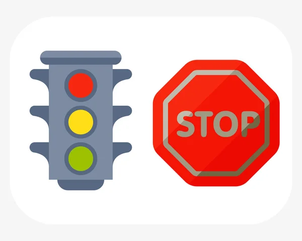 Közlekedési lámpák elszigetelt fehér háttér és rajzfilm biztonsági stop figyelmeztetés szállítás veszély városi jel vektor illusztráció. — Stock Vector