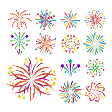 İllüstrasyon kutlama tatil olay gece yeni yıl yangın festival patlama ışık şenlikli parti eğlence izole havai fişek vektör simge parlak doğum günü