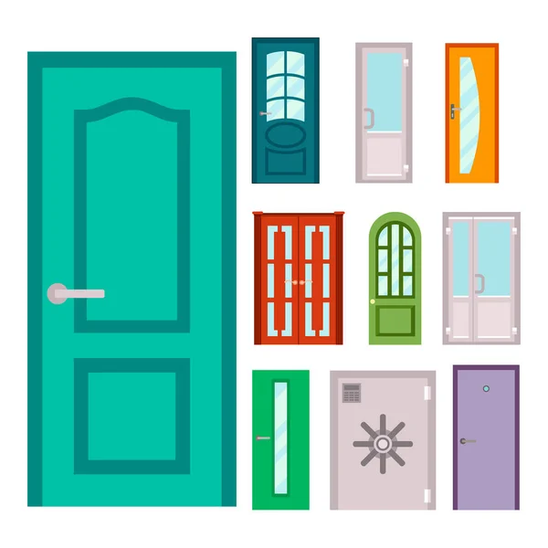 Двері ізольовані Векторна ілюстрація вхідні двері будинку інтер'єр будинку вихідний дизайн архітектура вхідний набір об'єктів передня дерев'яна ручка закрити — стоковий вектор