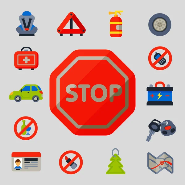 Auto transporte motorista iconos símbolos cambiar vehículo mecánico y equipos símbolos servicio coche conductor herramientas alto detallado vector ilustración conjunto . — Vector de stock