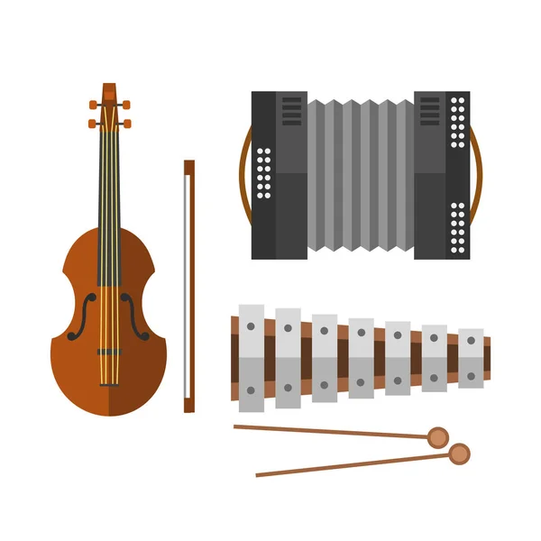 Πληκτρολόγιο πιάνο ακορντεόν φυσαρμόνικα μουσικό όργανο διανυσματικά εικονογράφηση και βιολί ακουστική παλαιά κλασική μελωδία απόδοση ελεφαντόδοντο accordian. — Διανυσματικό Αρχείο
