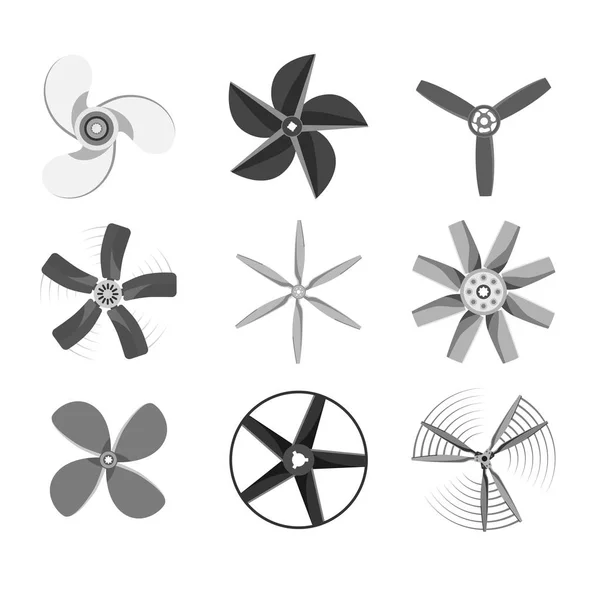 Vrtule ventilátoru vektorové ilustrace ventilátor vrtule vítr ventilátor zařízení vzduchu ikonu dmychadlo chladnější set technologie moc objektu osevním otočit — Stockový vektor