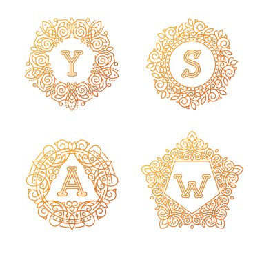 Monogram bage logo vektör çizim metin mektup doğa yaprak rozet amblemi satırı ayarlamak koleksiyonu işareti süsleme öğesi vintage çerçeve zarif süsleme