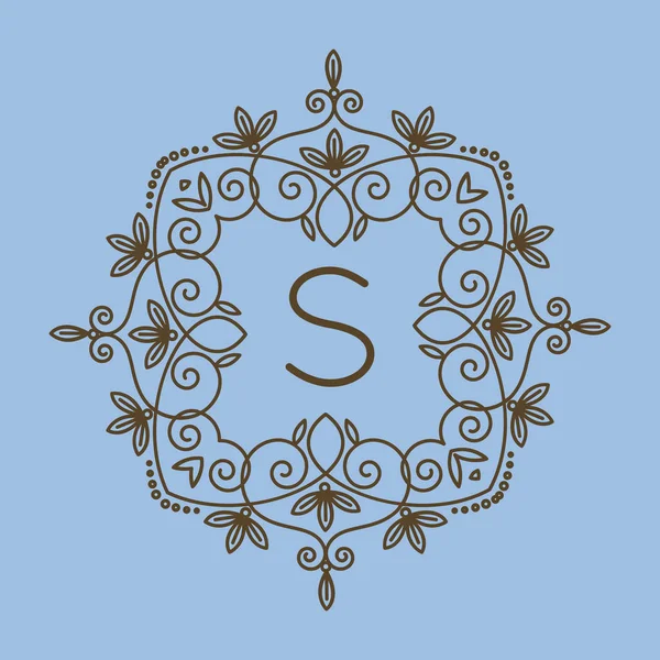Logotipo del monograma S y emblema de la insignia de texto línea arte vector ilustración lujo plantilla florece caligrafía hojas elegante ornamento signo . — Archivo Imágenes Vectoriales