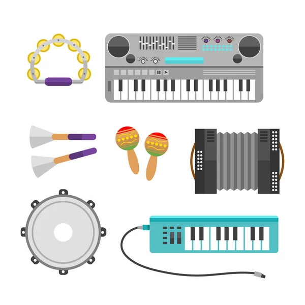 Diferentes instrumentos de música vetor guitarra musical violino e som clássico concerto trompete coleção entretenimento composição ilustração . —  Vetores de Stock