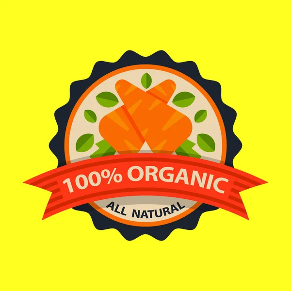 Επίπεδη στυλ του Βιο οικολογική υγιεινά τρόφιμα ετικέτα λογότυπο πρότυπο και vintage vegan αγρόκτημα στοιχείου σε πορτοκαλί χρώμα πράσινο σήμα διανυσματικά εικονογράφηση. — Διανυσματικό Αρχείο