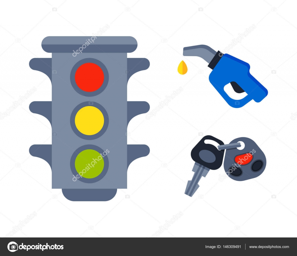 Traffic lights isolated on white background and cartoon safety stop