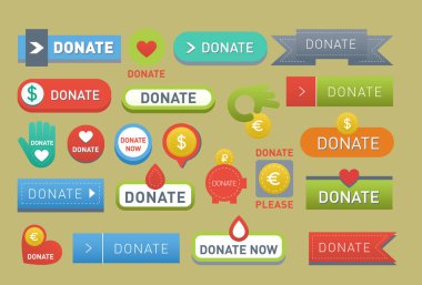Düğmeleri vektör kümesi illüstrasyon yardım simgesi bağış hediye izole sadaka destek tasarım işaret katkı vermek para veren sembol katkıda bağış