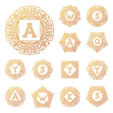Monogram bage logo vektör çizim metin mektup doğa yaprak rozet amblemi satırı ayarlamak koleksiyonu işareti süsleme öğesi vintage çerçeve zarif süsleme
