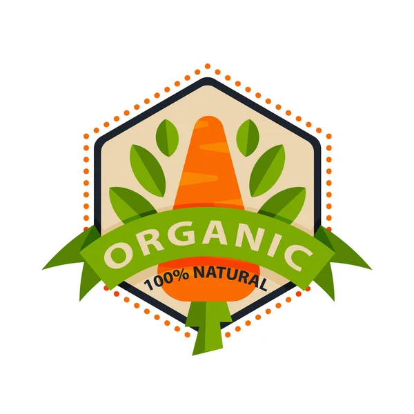 Estilo plano de bio ecológico ecológico alimentos saludables etiqueta logotipo plantilla y vintage vegano elemento de la granja en color verde anaranjado insignia vector ilustración . — Vector de stock