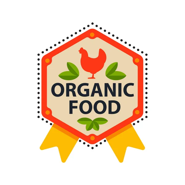 Плоский стиль биоорганических экологически чистых продуктов питания этикетка шаблон логотипа и винтажный веганский элемент фермы в оранжево-зеленый цвет значок векторной иллюстрации . — стоковый вектор