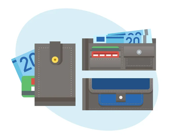 Flat pengar plånbok ikonen checklista att göra köp kontantbetalning för business-valuta som finans och handväska Sparbank handel dollar ekonomi vektorillustration. — Stock vektor
