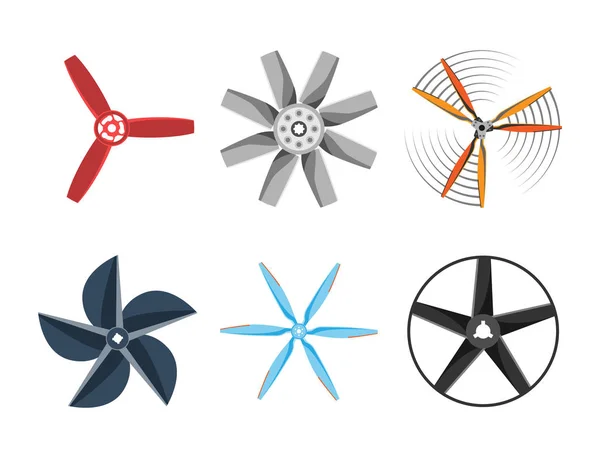 Propeller fan vector illustratie fan propeller wind ventilator apparatuur lucht pictogram blower koeler instellen rotatie technologie object cirkel van de macht draaien — Stockvector