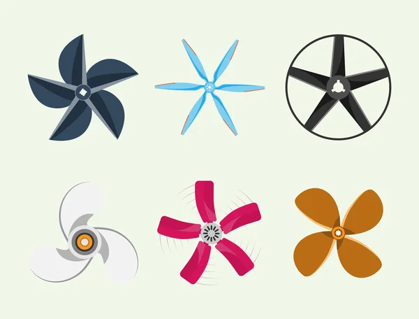 Propeller Ventilator Vektor Illustration Fan Propeller Wind Ventilator Geräte Luft Symbol Gebläse Kühler Set Drehung Technologie macht Objekt Kreis drehen — Stockvektor