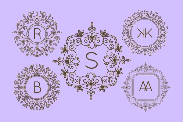 Monogram logo ve metin rozet amblemi satırı sanat vektör çizim lüks şablonu kaligrafi yaprakları zarif süsleme işareti geliştiği. — Stok Vektör