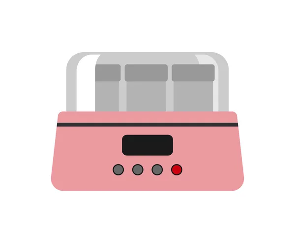 Macchina automatica per yogurt rosa isolata su stoviglie da cucina bianche per bambini e macchina per bevande al latte cucina utensile cibo fatto in casa illustrazione vettoriale . — Vettoriale Stock