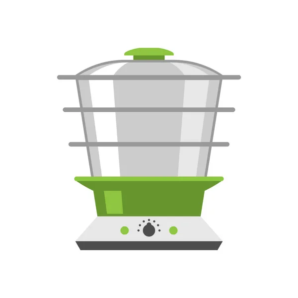 Home herramienta de doble caldera verde aislado en el fondo blanco cocina equipo e ilustración de vectores de dispositivos eléctricos para el hogar . — Vector de stock