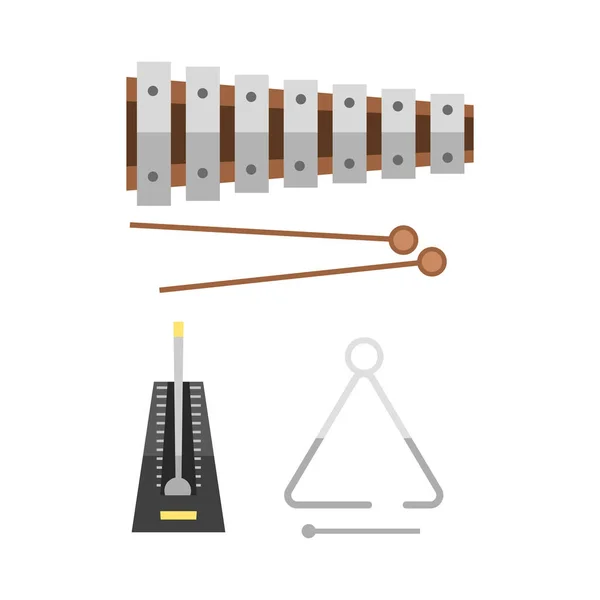 Xylofoon en twee mallets betreffende hite achtergrond muzikale geluid percussie instrument en leuke ritme melodie object creatieve muzikant apparatuur vector illustratie. — Stockvector