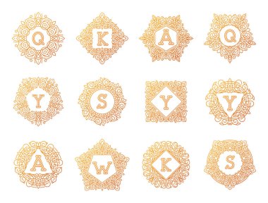Monogram bage logo vektör çizim metin mektup doğa yaprak rozet amblemi satırı ayarlamak koleksiyonu işareti süsleme öğesi vintage çerçeve zarif süsleme