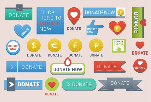 Doar botões conjunto vetorial ilustração ajudar ícone doação dom caridade isolado apoio projeto sinal contribuir contribuição dar dinheiro dando símbolo — Vetor de Stock