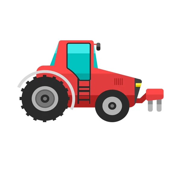 Tipo de vehículo agrícola tractor rojo o máquina segadora combinar icono con accesorios para la siega de arado, siembra y cosecha vector ilustración . — Vector de stock