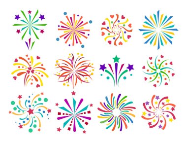 İllüstrasyon kutlama tatil olay gece yeni yıl yangın festival patlama ışık şenlikli parti eğlence izole havai fişek vektör simge parlak doğum günü